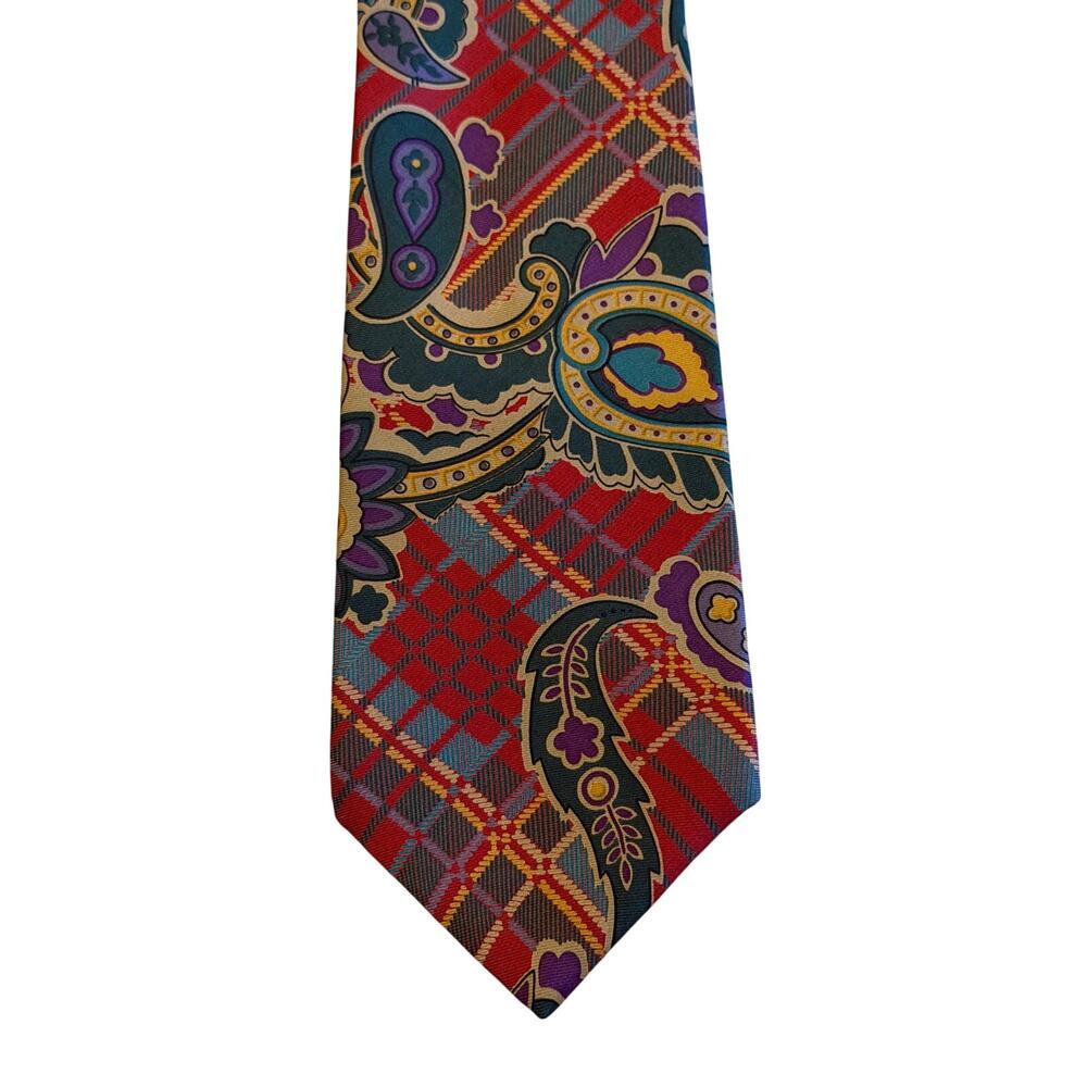 Chaps Ralph Lauren Plaid Paisley Men's Suit Tie 100% Silk